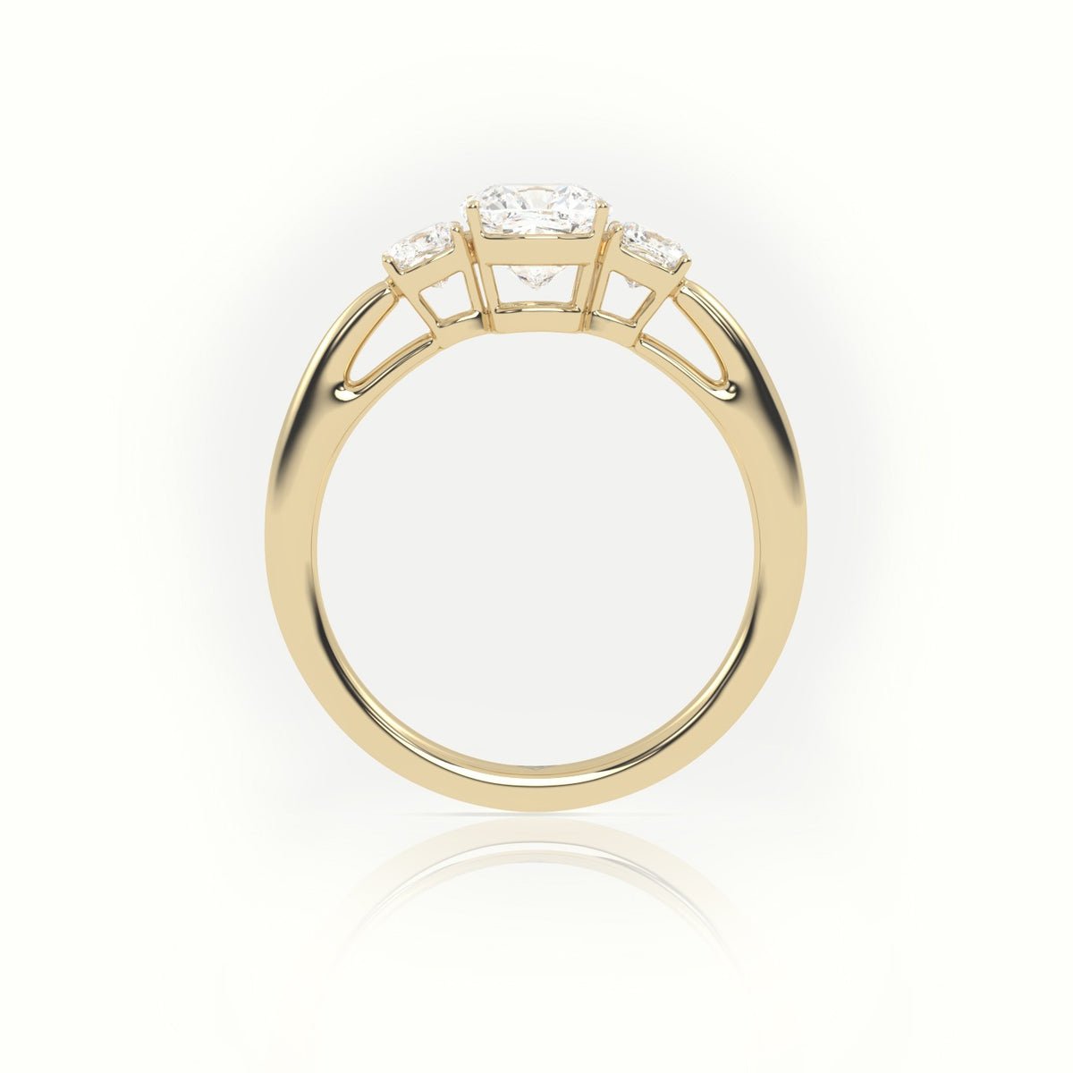 Cushion Cut Diamond 4 Prongs Side Stone Engagement Ring — Yellow Gold