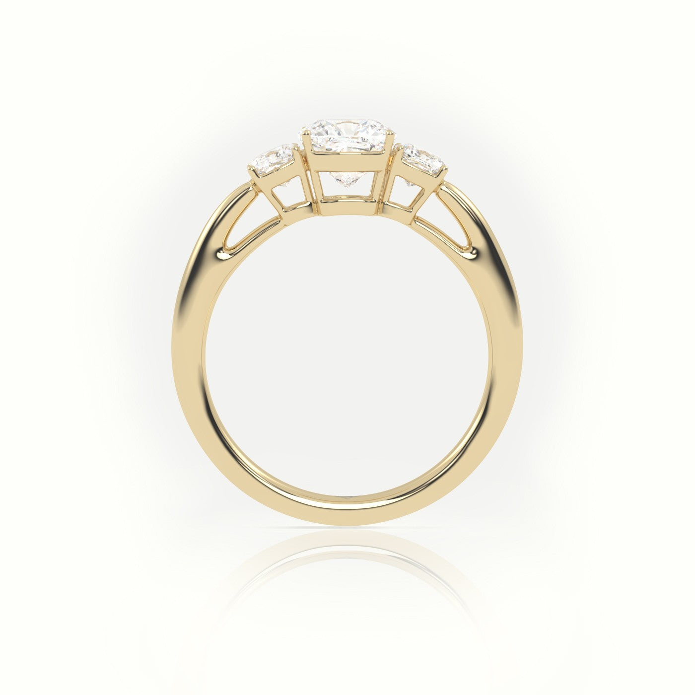 Cushion Cut Diamond 4 Prongs Side Stone Engagement Ring — Yellow Gold