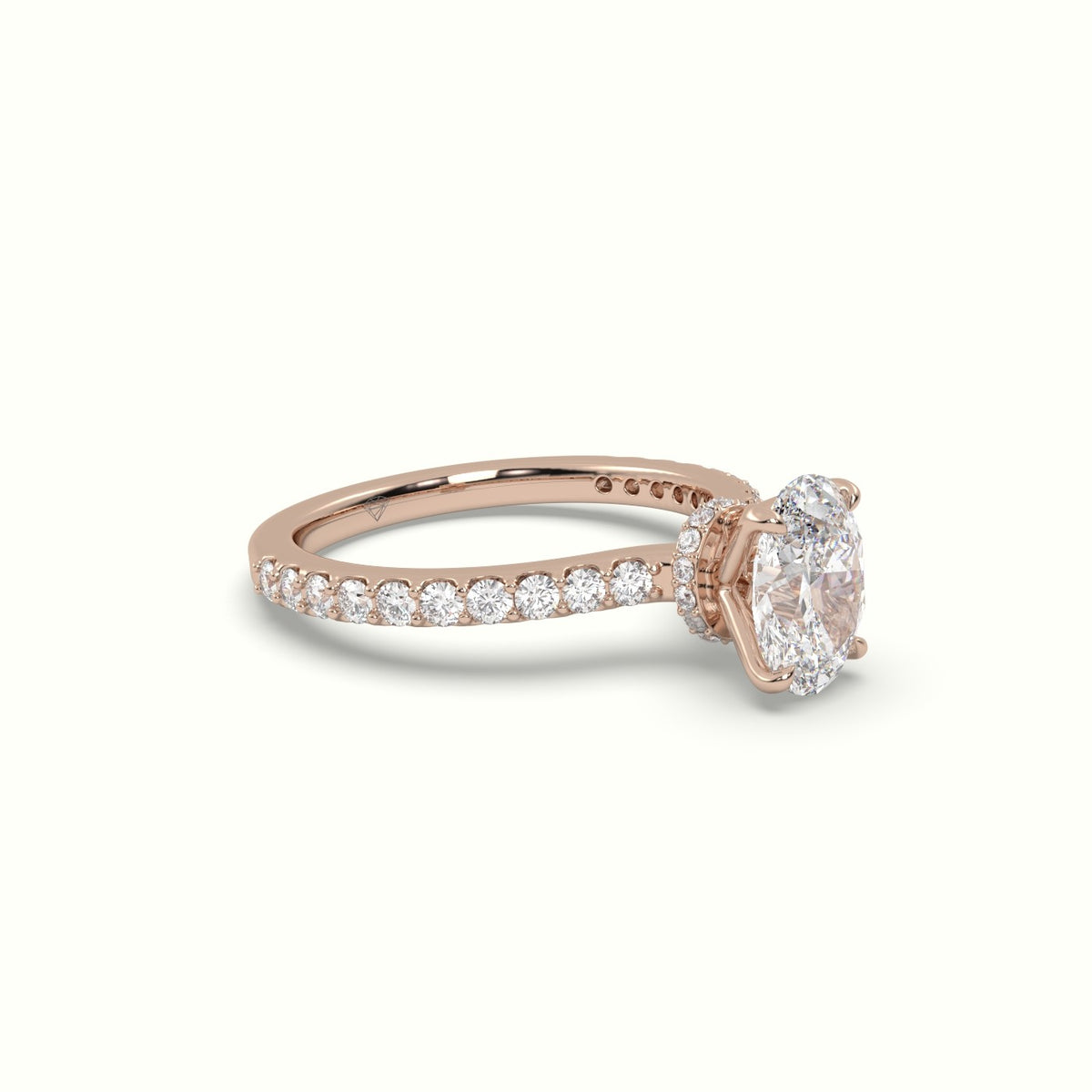 Oval Diamond Pave Engagement Ring — Rose Gold