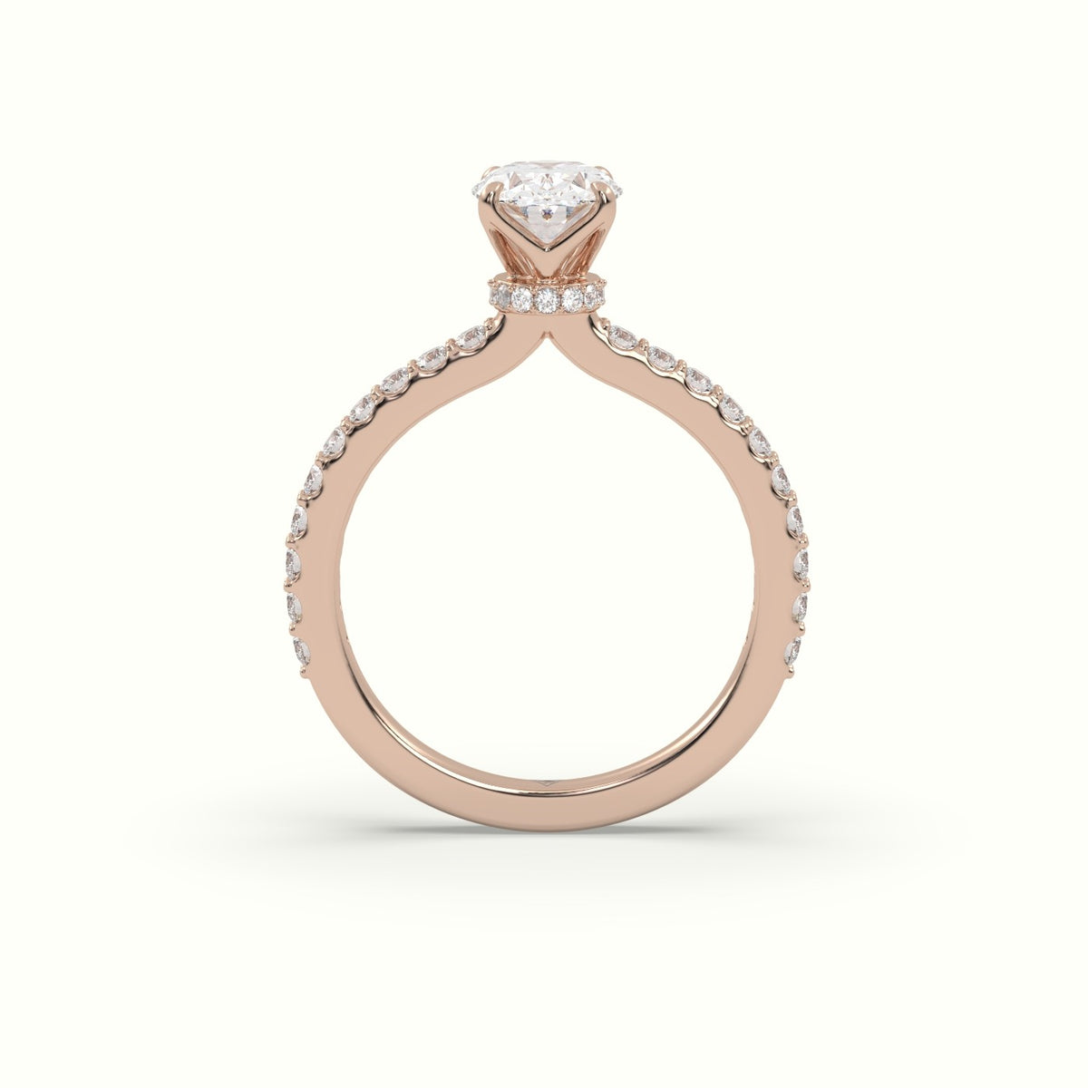 Oval Diamond Pave Engagement Ring — Rose Gold