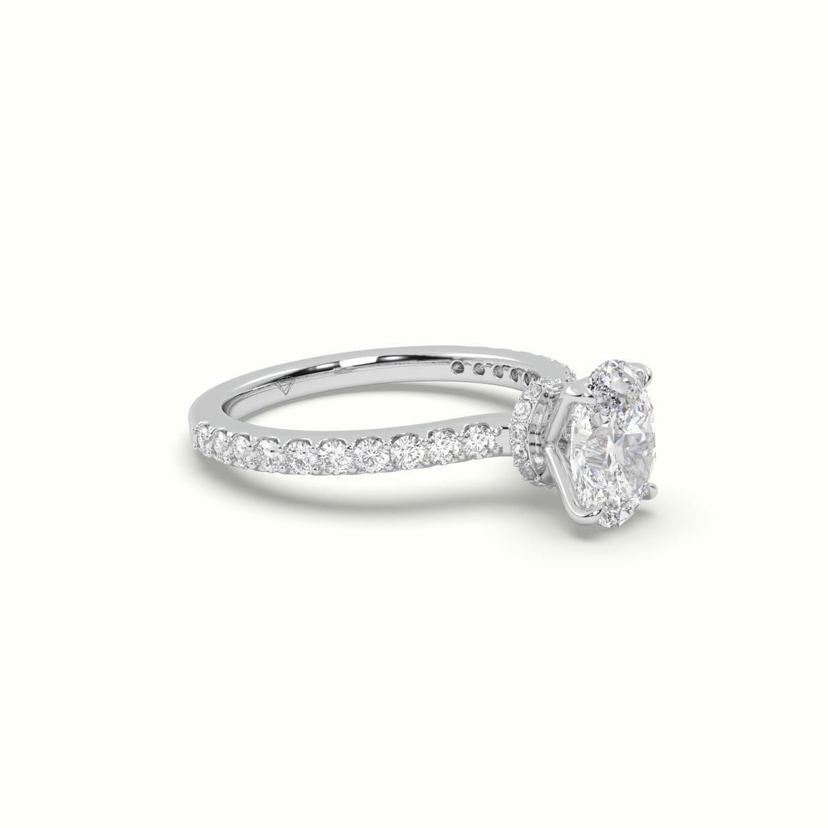 Oval Diamond Pave Engagement Ring — White Gold