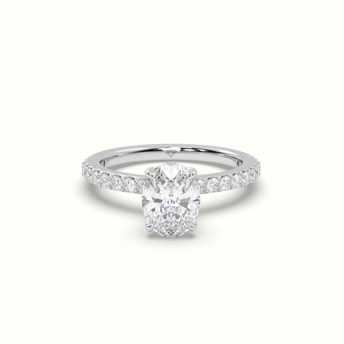 Oval Diamond Pave Engagement Ring — White Gold