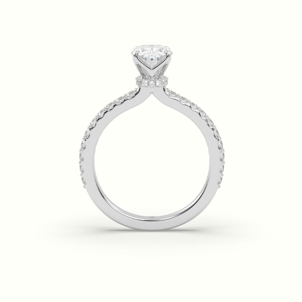 Oval Diamond Pave Engagement Ring — White Gold