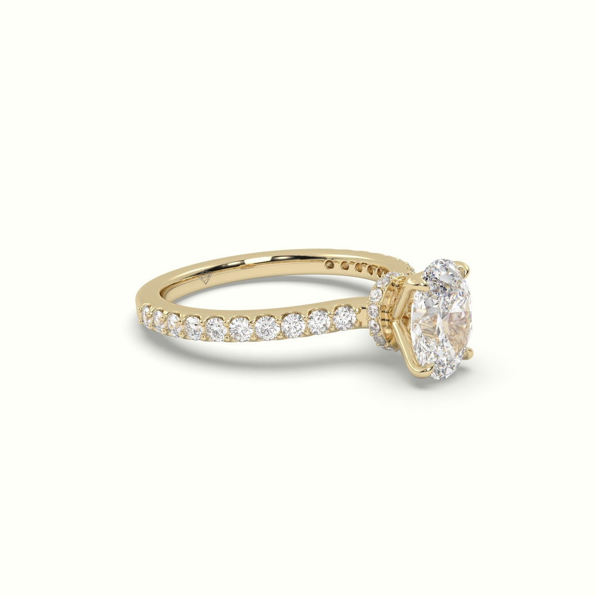 Oval Diamond Pave Engagement Ring — Yellow Gold