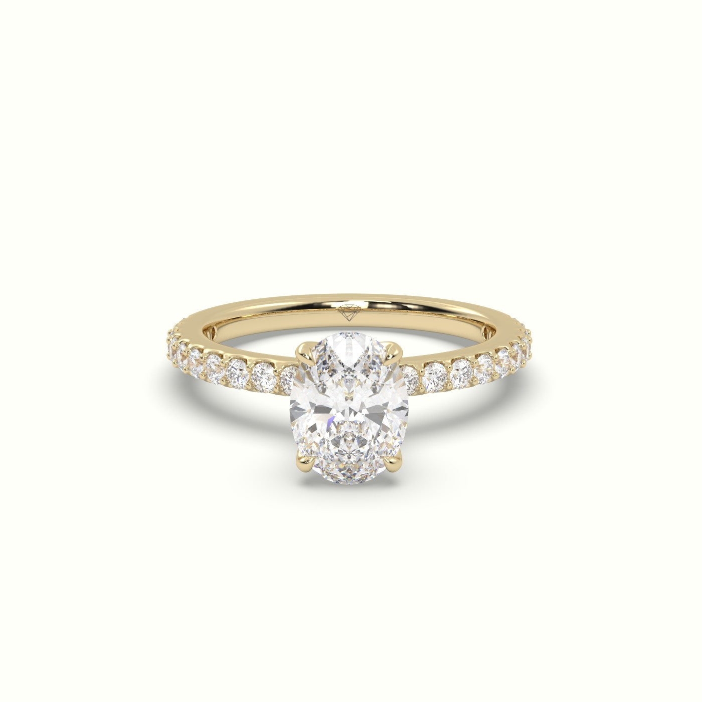 Oval Diamond Pave Engagement Ring — Yellow Gold