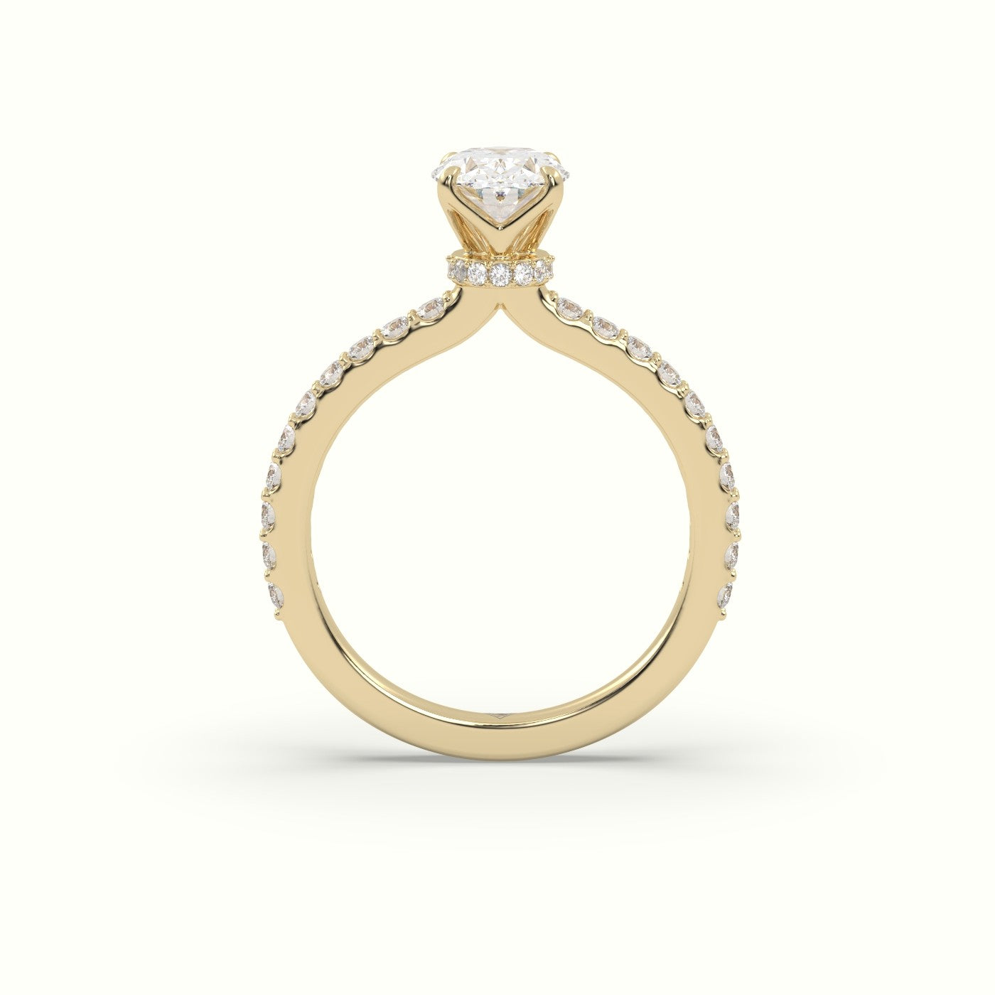 Oval Diamond Pave Engagement Ring — Yellow Gold