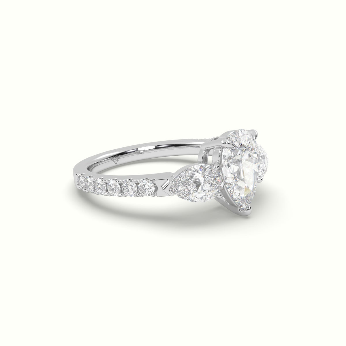 Pear-Shaped Trilogy Diamond Ring — White Gold