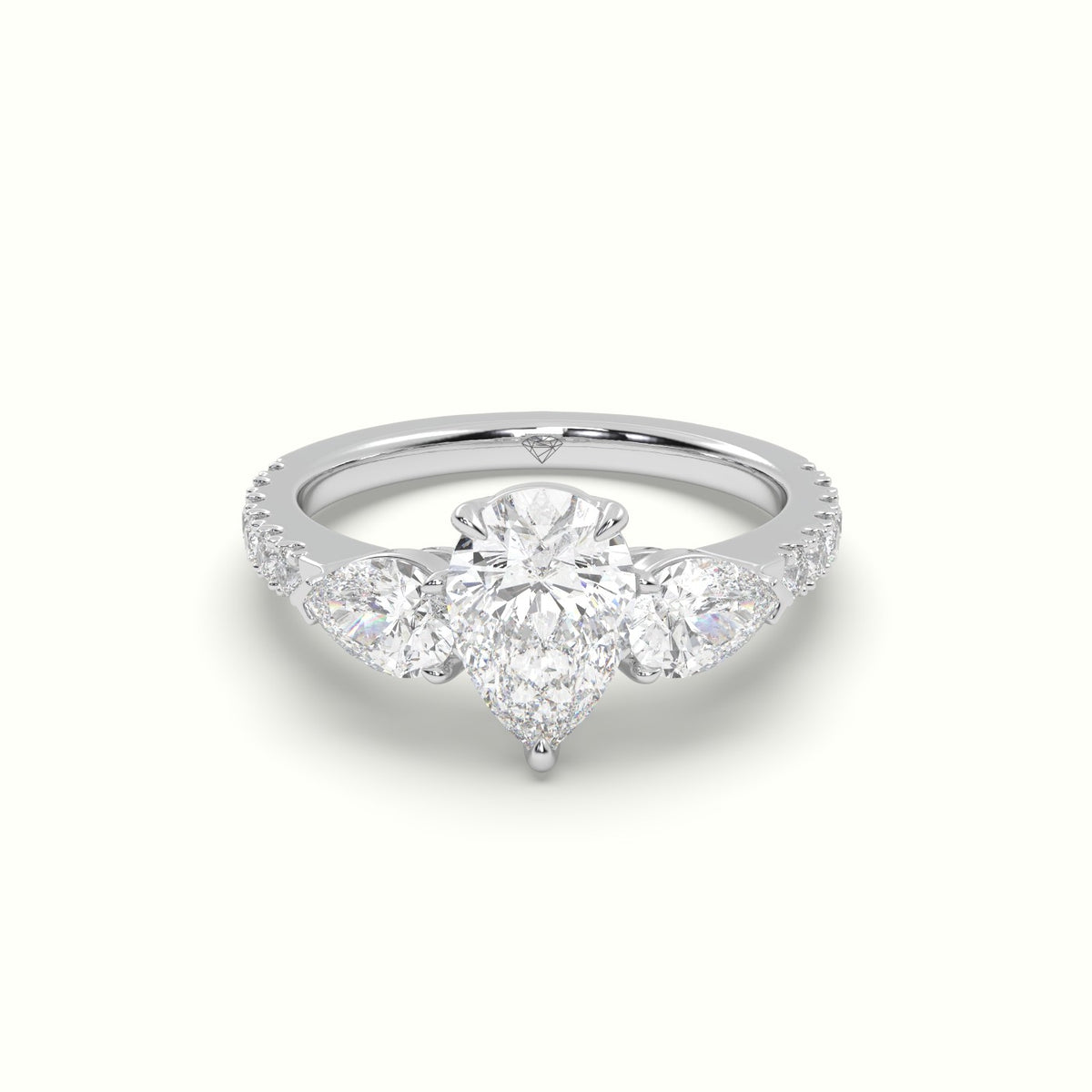 Pear-Shaped Trilogy Diamond Ring — White Gold