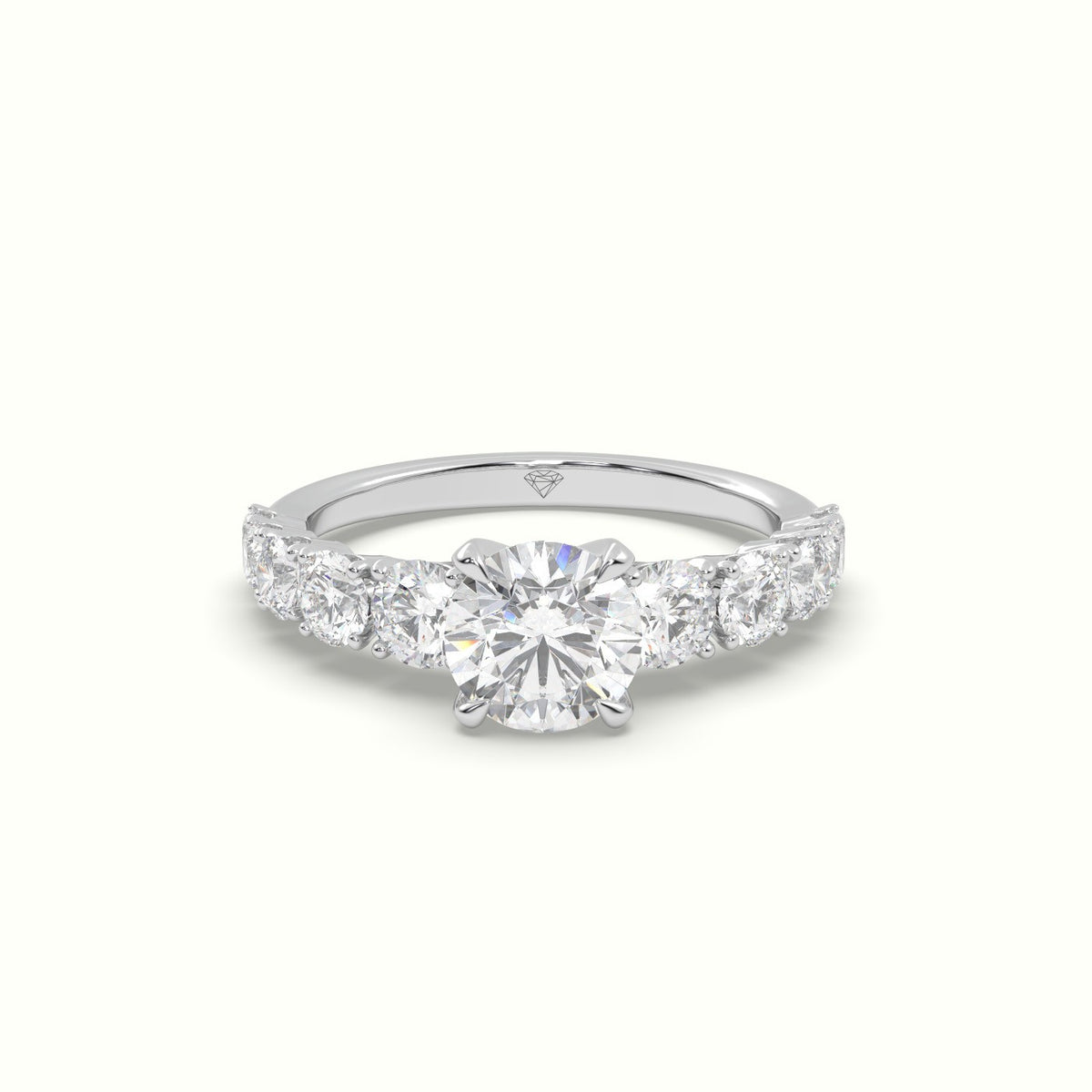 Classic Round Diamond Side-Stone Engagement Ring — White Gold