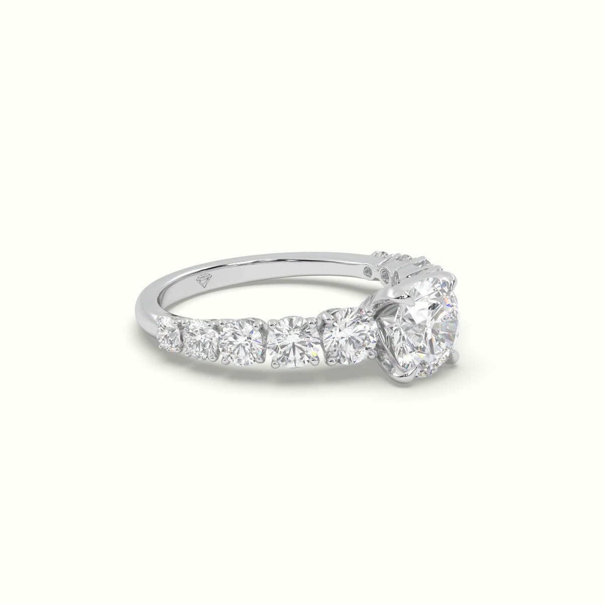 Classic Round Diamond Side-Stone Engagement Ring — White Gold