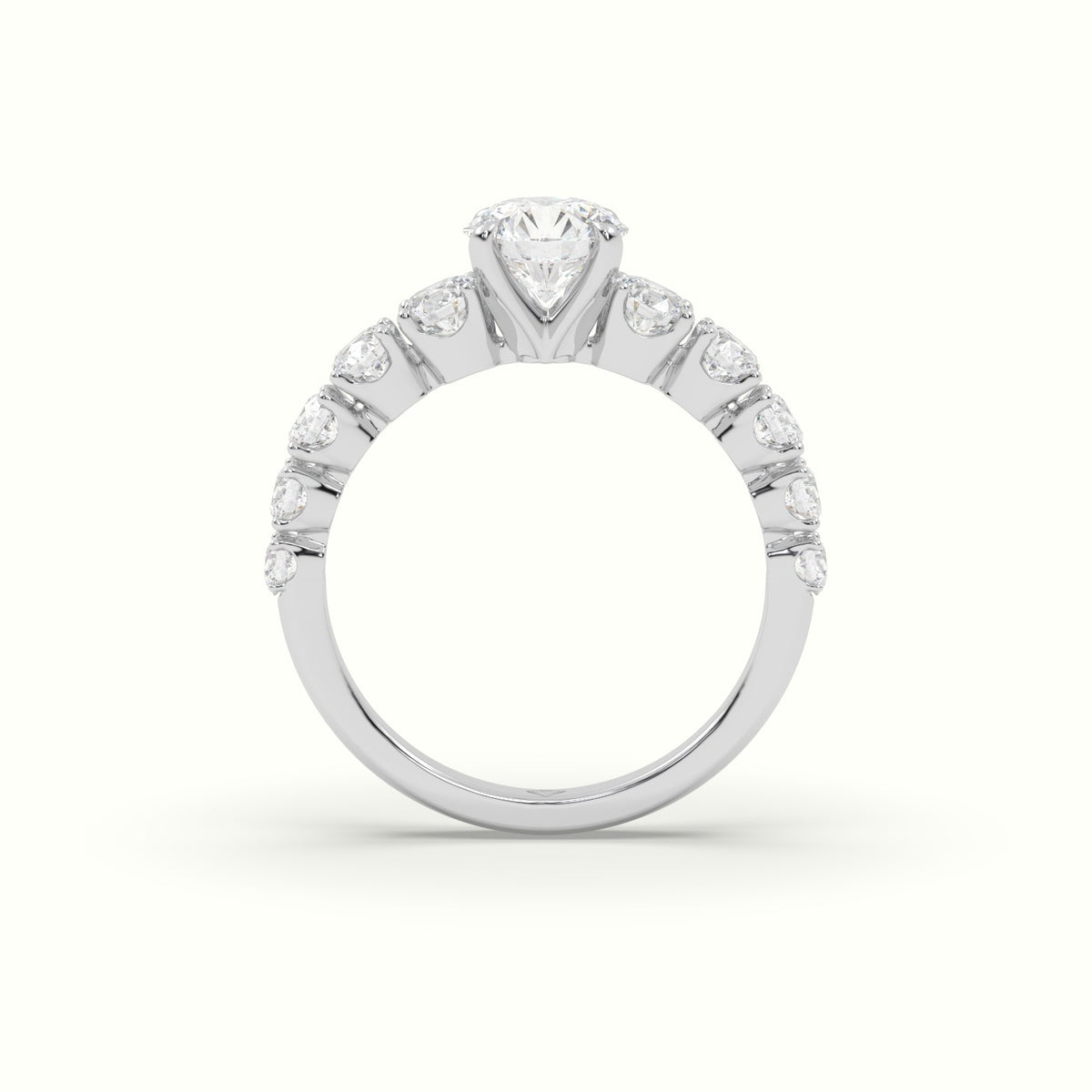 Classic Round Diamond Side-Stone Engagement Ring — White Gold