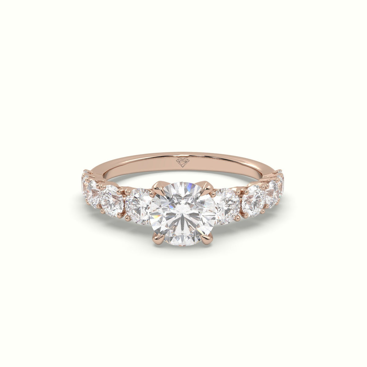 Classic Round Diamond Side-Stone Engagement Ring — Rose Gold