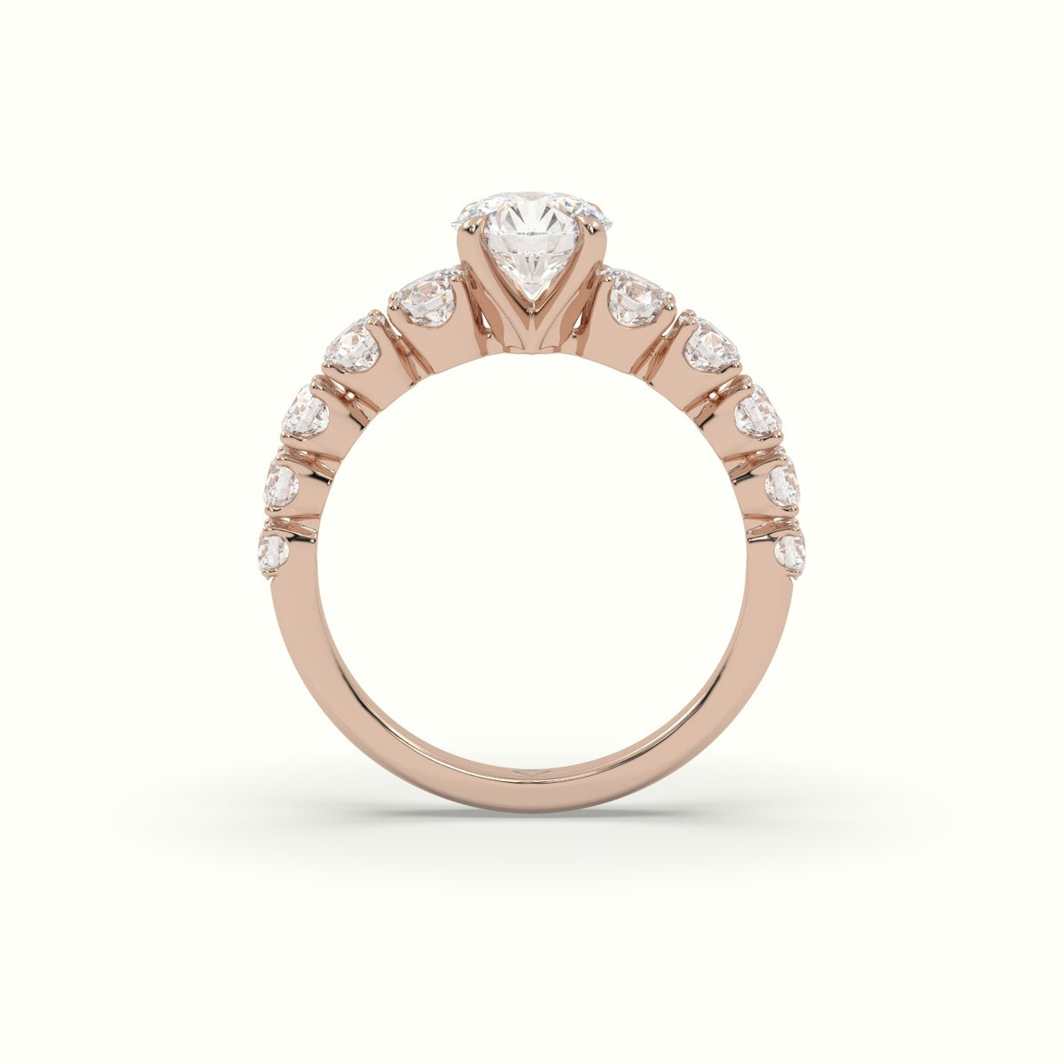 Classic Round Diamond Side-Stone Engagement Ring — Rose Gold