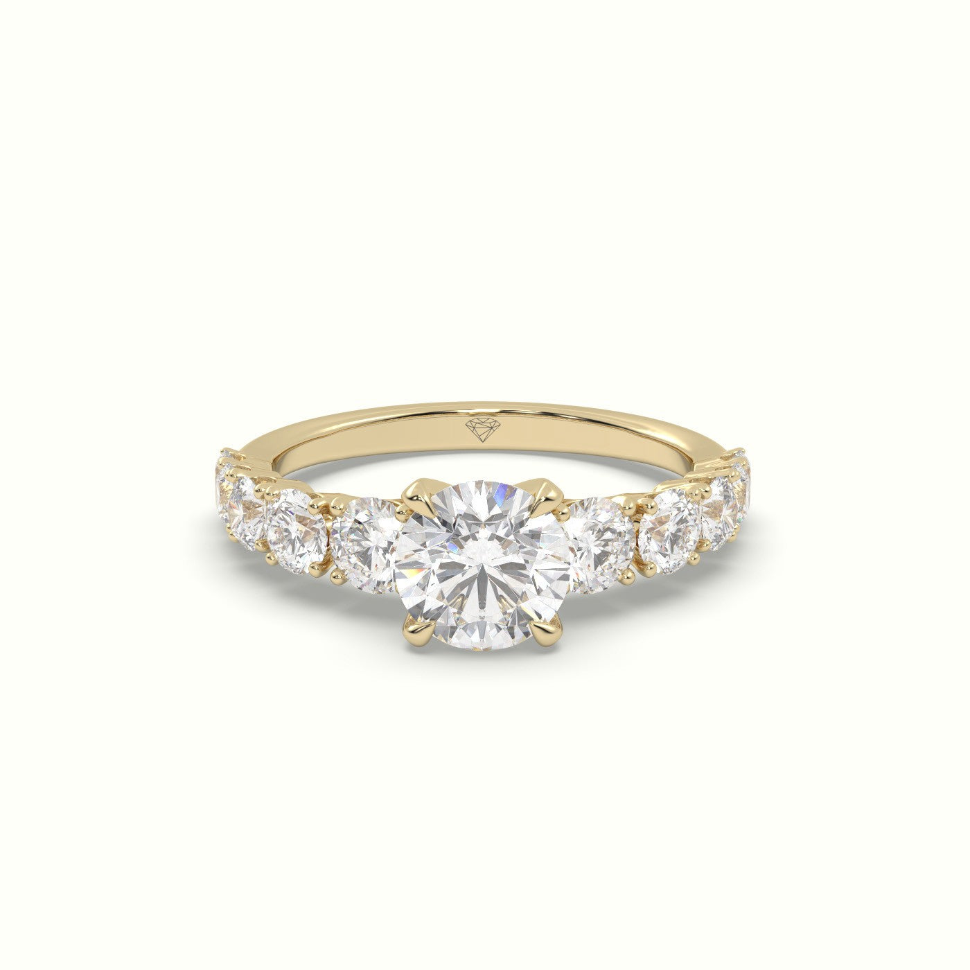 Classic Round Diamond Side-Stone Engagement Ring — Yellow Gold