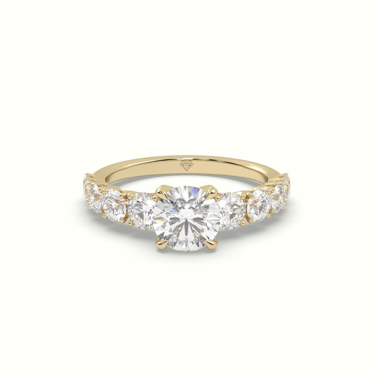 Classic Round Diamond Side-Stone Engagement Ring — Yellow Gold