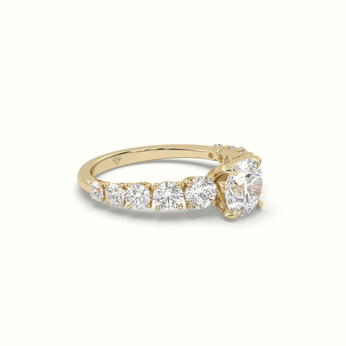 Classic Round Diamond Side-Stone Engagement Ring — Yellow Gold