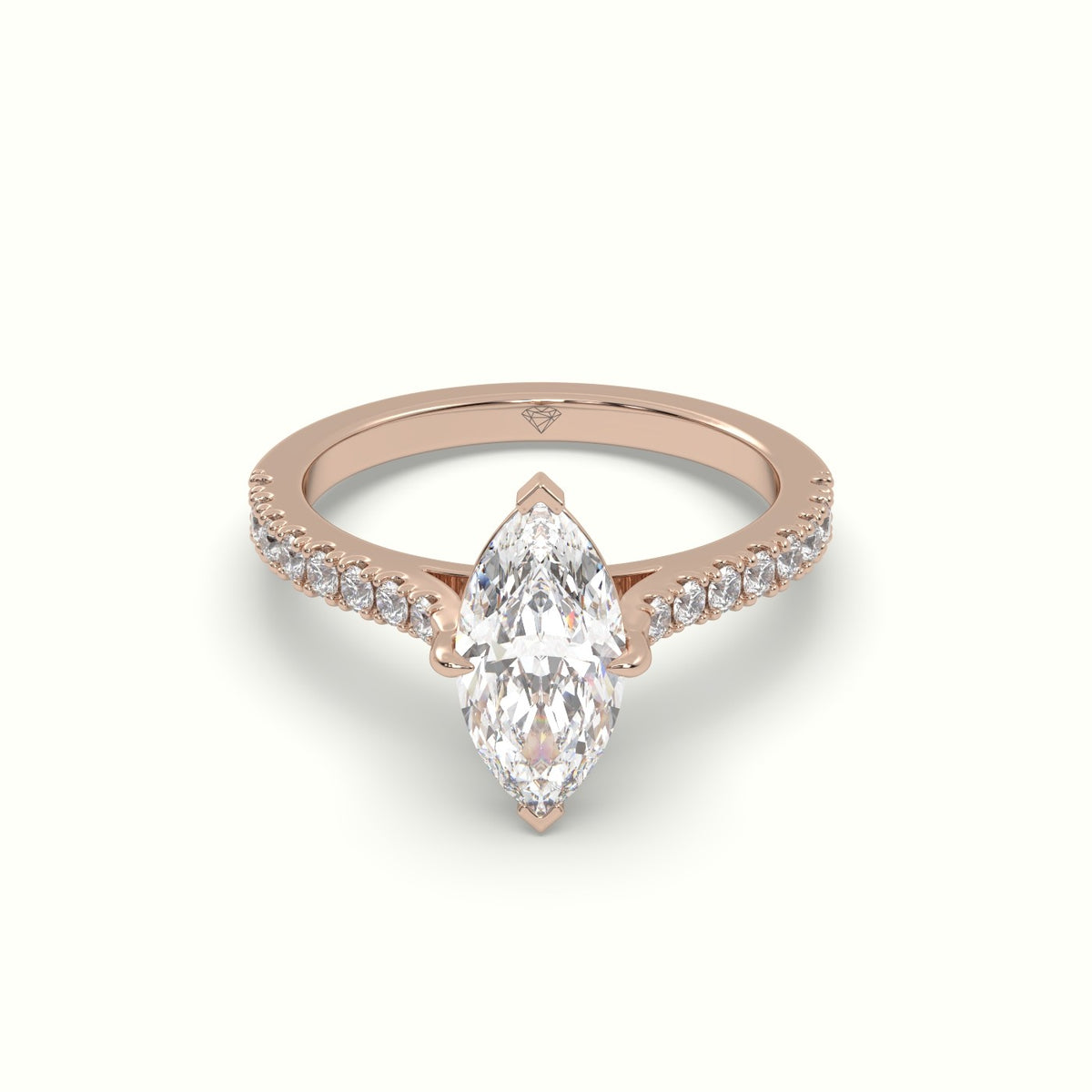 Pavé Marquise Diamond Engagement Ring With Side Stones — Rose Gold