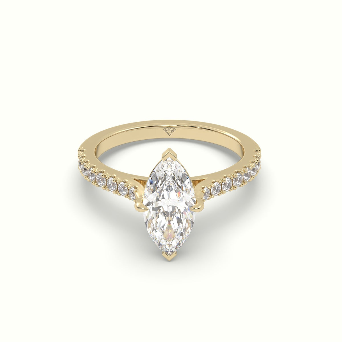 Pavé Marquise Diamond Engagement Ring With Side Stones — Yellow Gold
