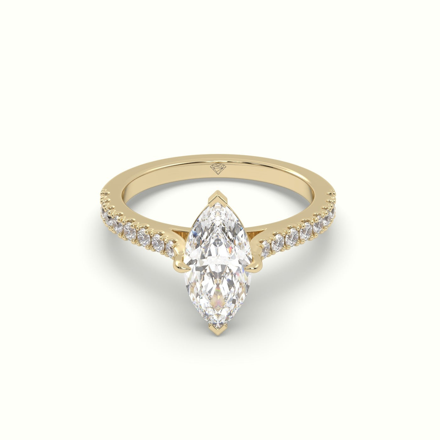 Pavé Marquise Diamond Engagement Ring With Side Stones — Yellow Gold