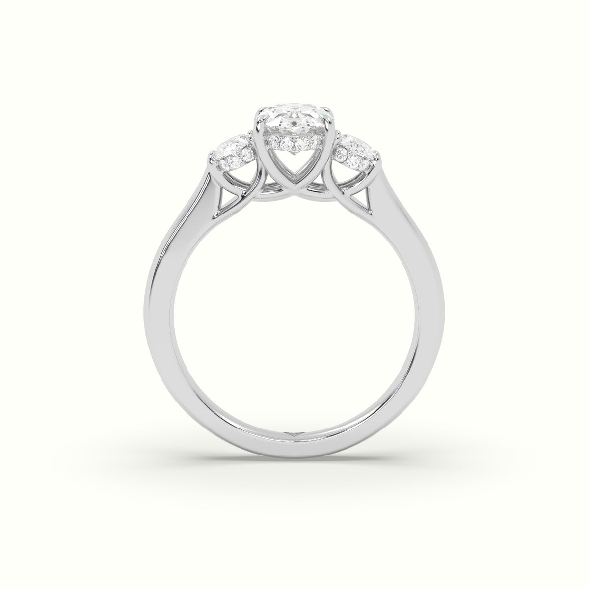 Oval Trilogy Diamond Engagement Ring — White Gold