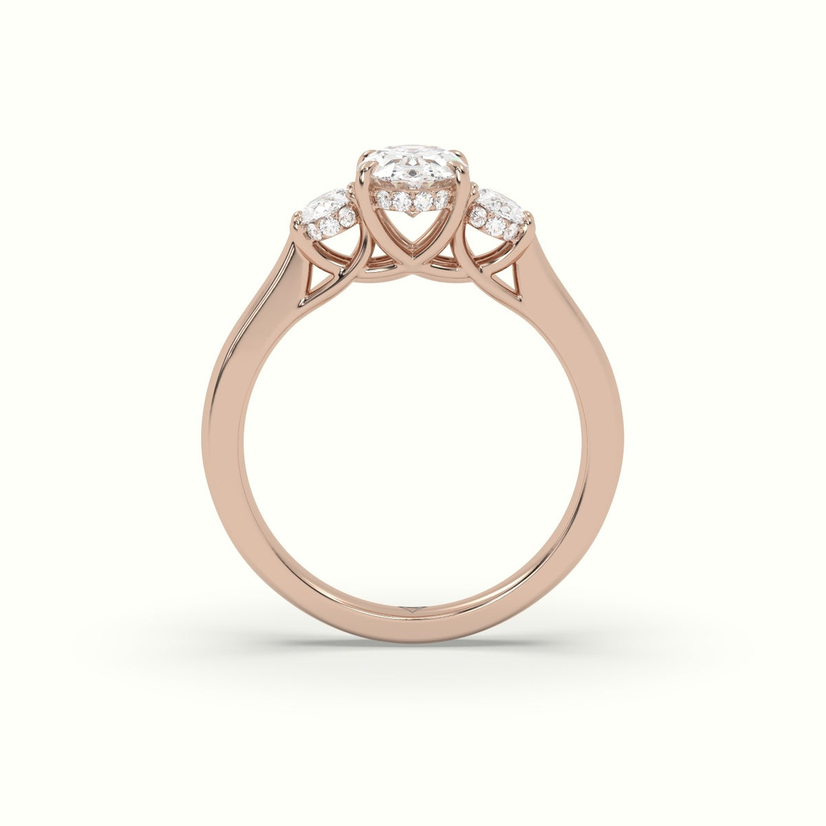 Oval Trilogy Diamond Engagement Ring — Rose Gold