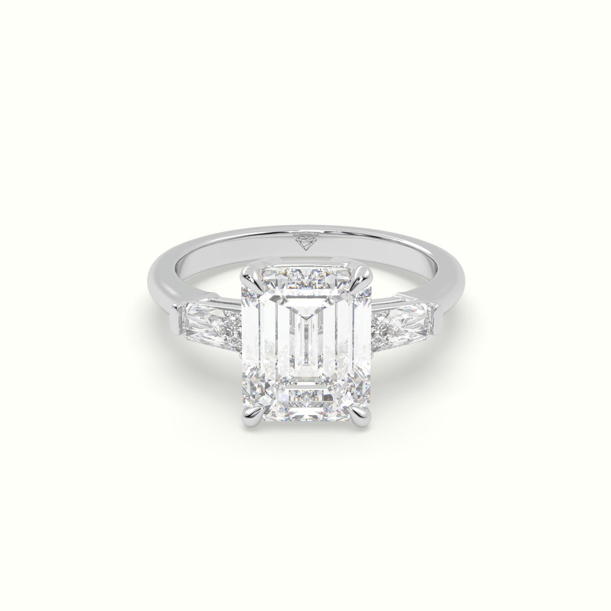 Emerald &Amp; Radiant Cut Diamond Trilogy Engagement Ring — White Gold