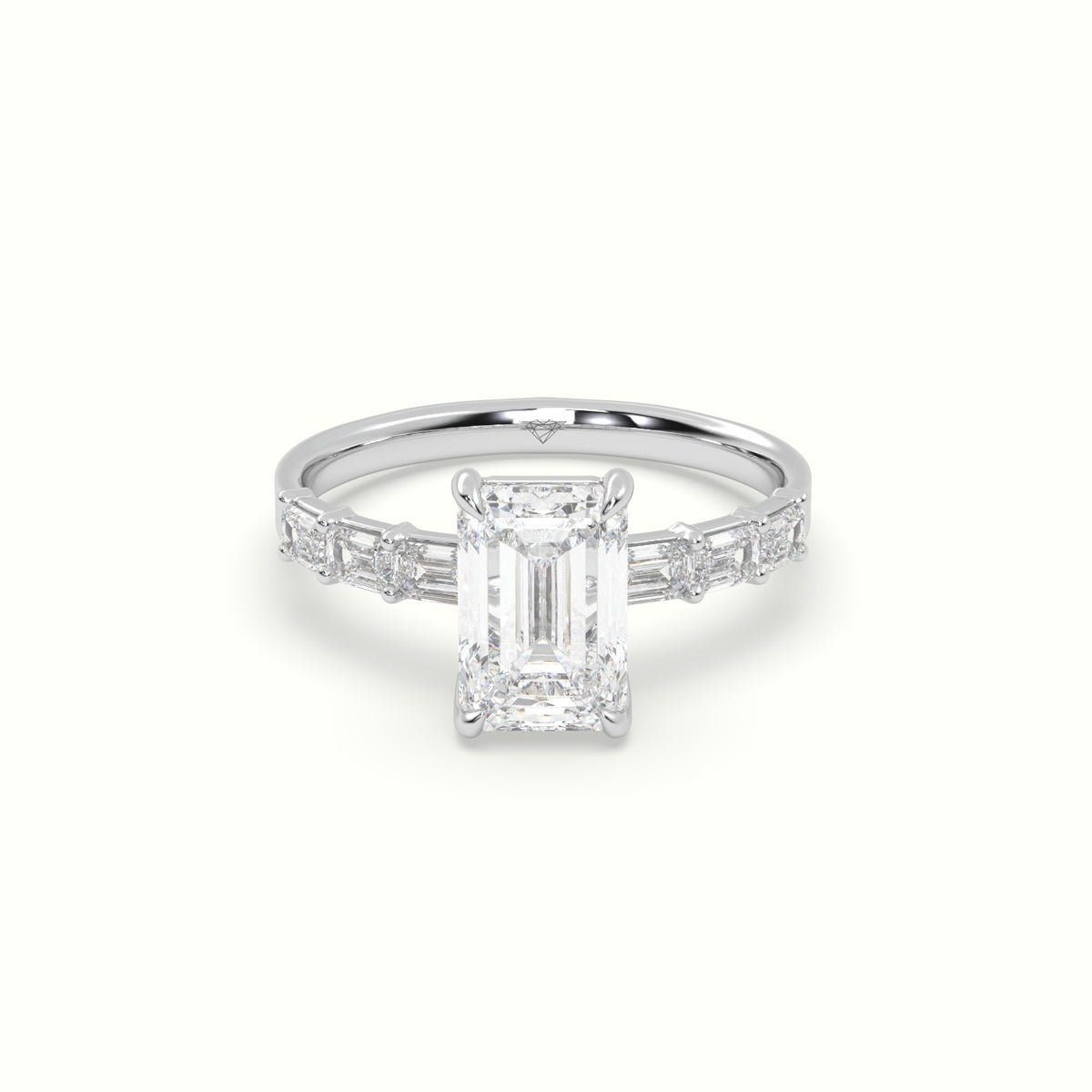 Emerald Cut Diamond Engagement Ring With Baguette Side Stones — White Gold