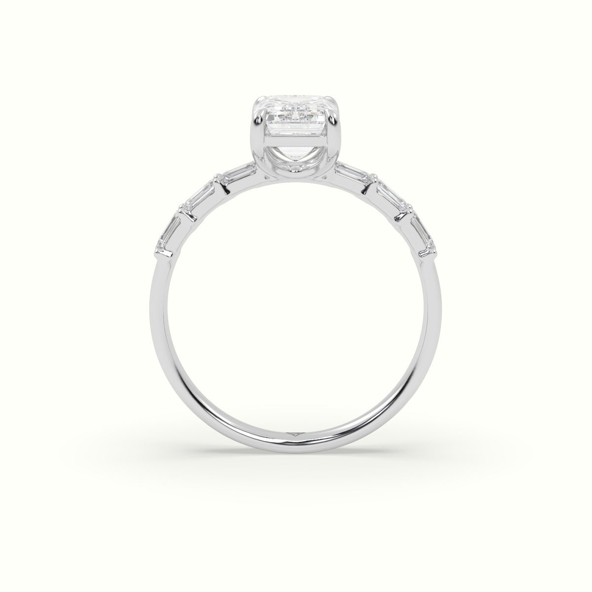 Emerald Cut Diamond Engagement Ring With Baguette Side Stones — White Gold