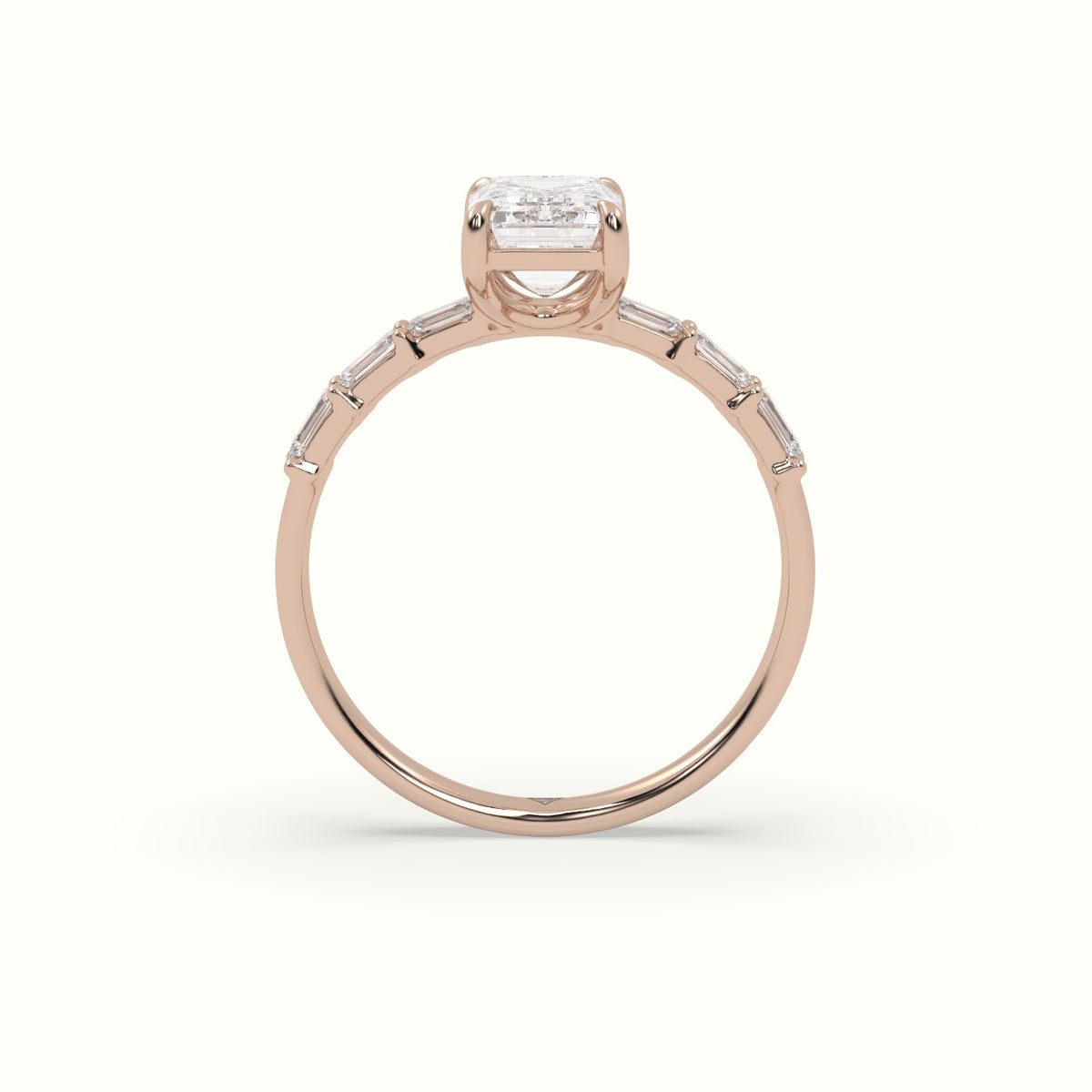 Emerald Cut Diamond Engagement Ring With Baguette Side Stones — Rose Gold