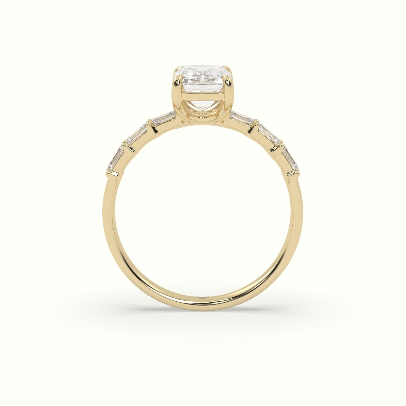 Emerald Cut Diamond Engagement Ring With Baguette Side Stones — Yellow Gold