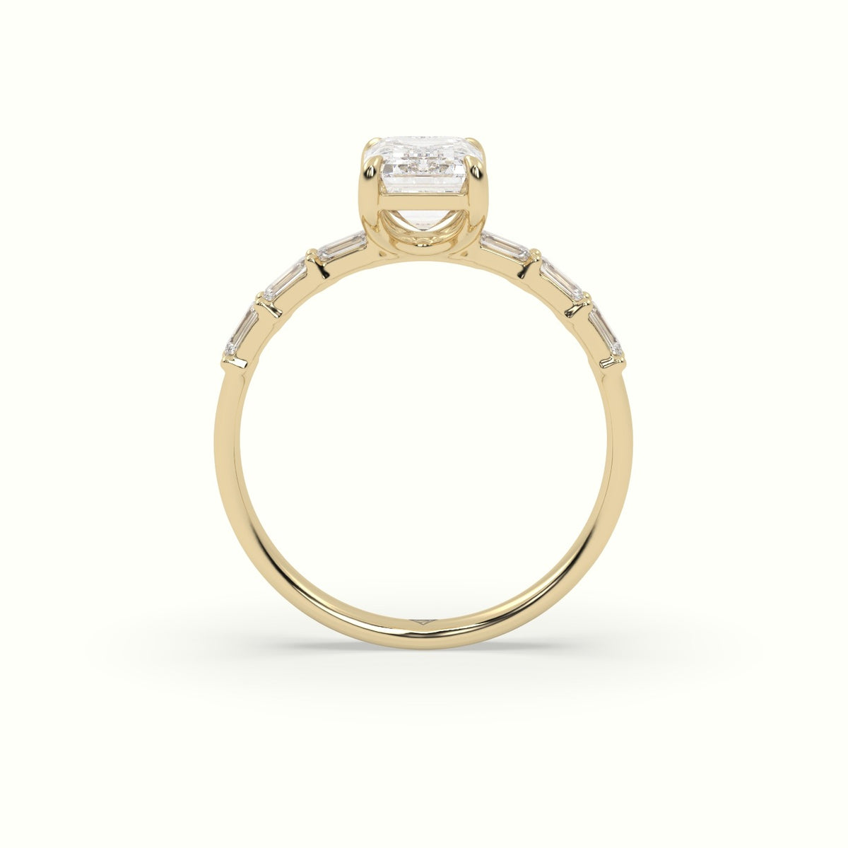 Emerald Cut Diamond Engagement Ring With Baguette Side Stones — Yellow Gold