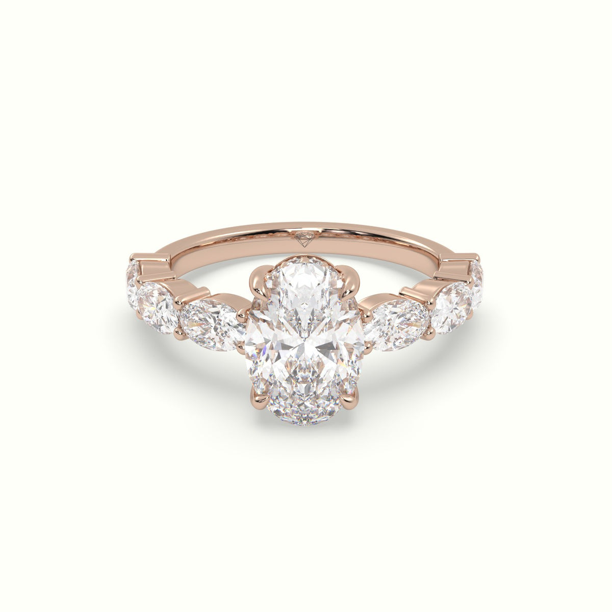 Oval Diamond Engagement Ring With Side Ovals — Rose Gold