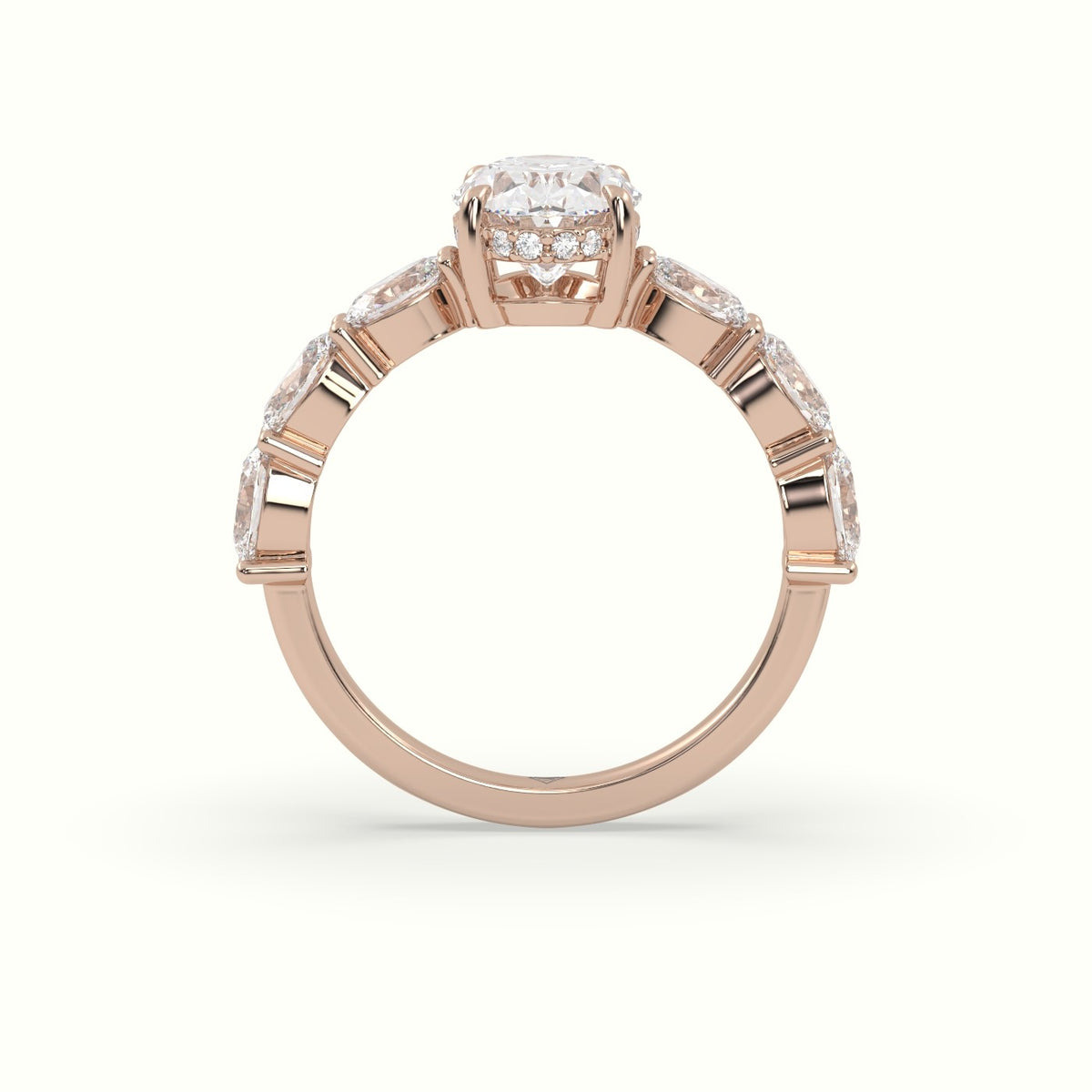 Oval Diamond Engagement Ring With Side Ovals — Rose Gold