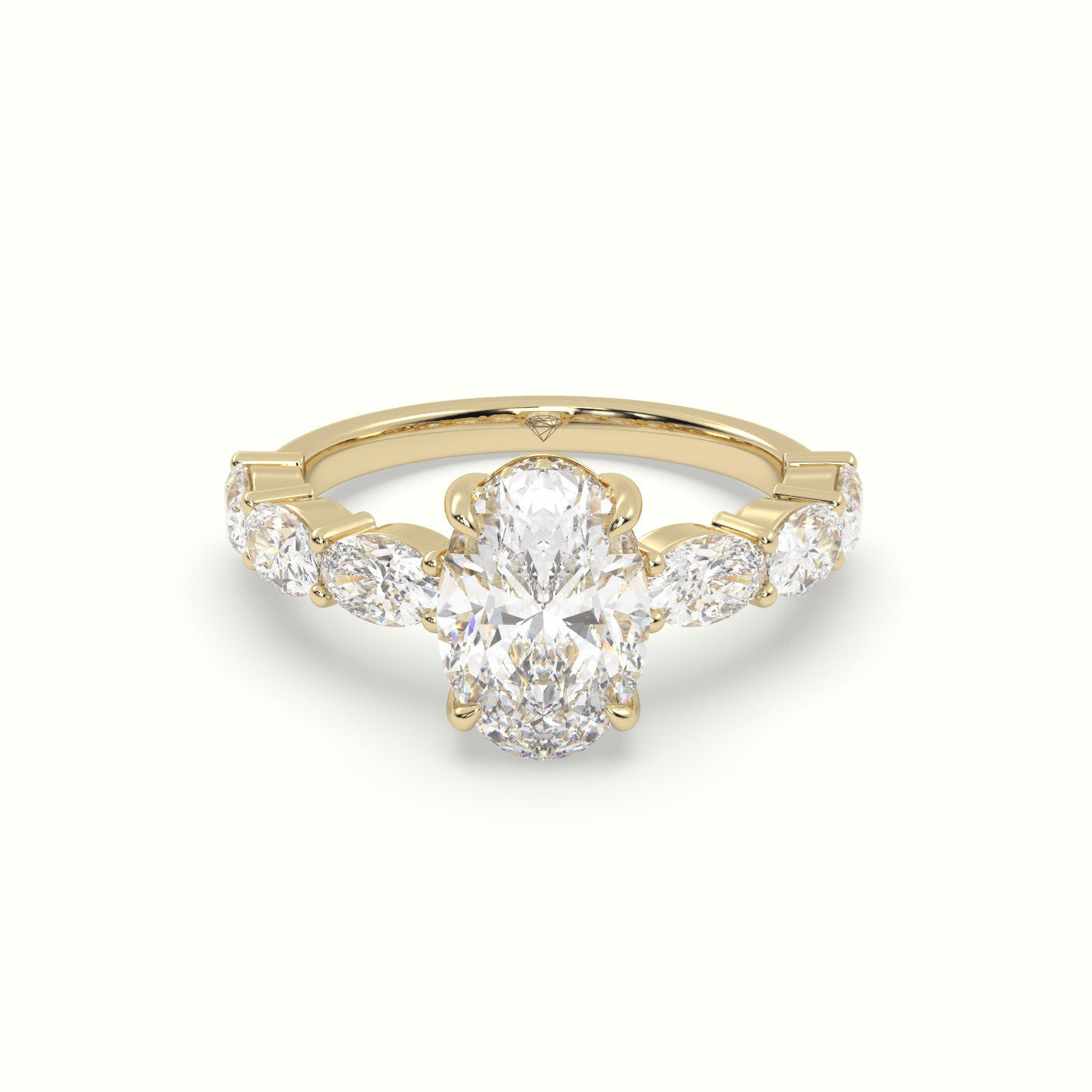 Oval Diamond Engagement Ring With Side Ovals — Yellow Gold