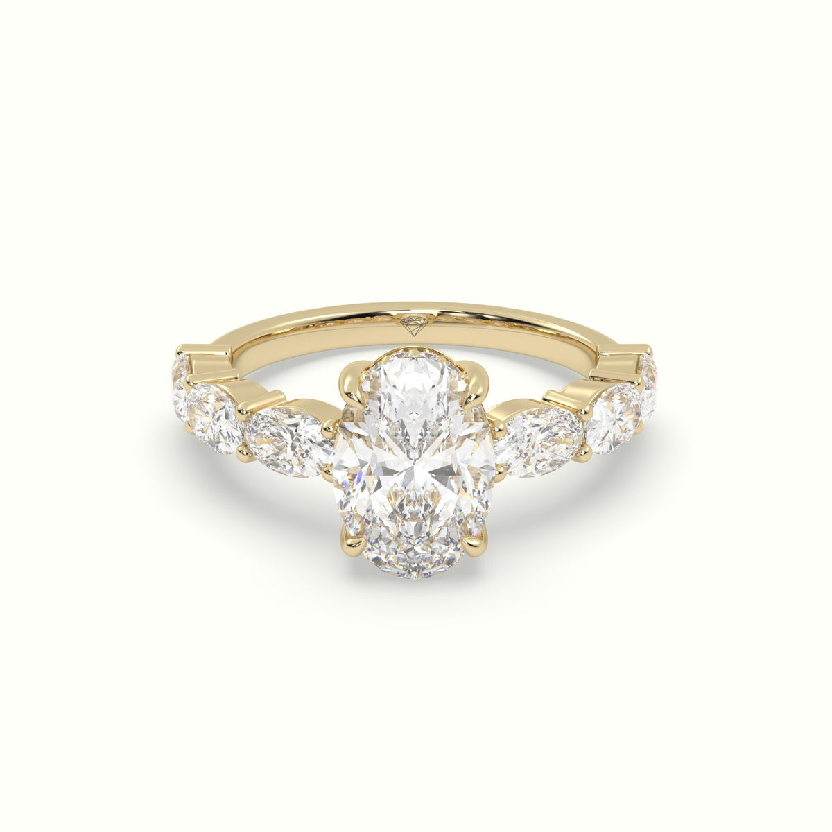 Oval Diamond Engagement Ring With Side Ovals — Yellow Gold