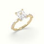 Radiant Cut Diamond Engagement Ring With Marquise And Round Side Stones — Yellow Gold