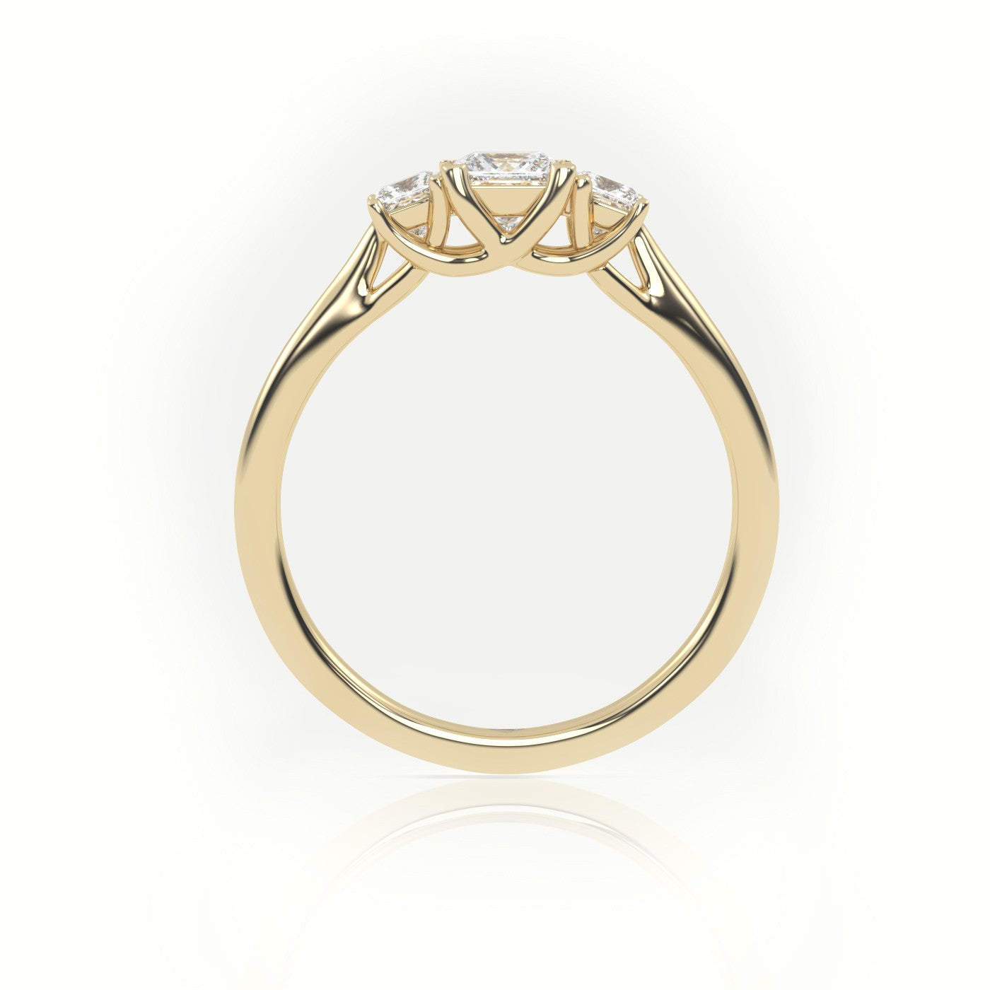 Princess Cut Diamond 4 Prongs Side Stone Engagement Ring — Yellow Gold
