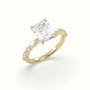 Emerald Cut Diamond Engagement Ring With Marquise And Round Side Stones — Yellow Gold