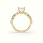 Emerald Cut Diamond Engagement Ring With Marquise And Round Side Stones — Yellow Gold