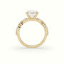 Round Cut Diamond Engagement Ring With Marquise And Round Side Stones — Yellow Gold