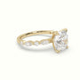 Cushion Cut Diamond Engagement Ring With Marquise And Round Side Stones — Yellow Gold