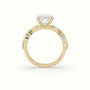 Cushion Cut Diamond Engagement Ring With Marquise And Round Side Stones — Yellow Gold