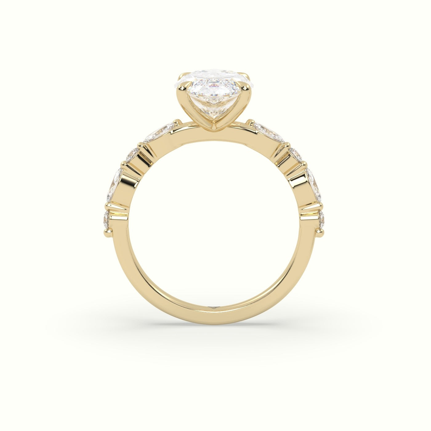Marquise Cut Diamond Engagement Ring With Marquise And Round Side Stones — Yellow Gold