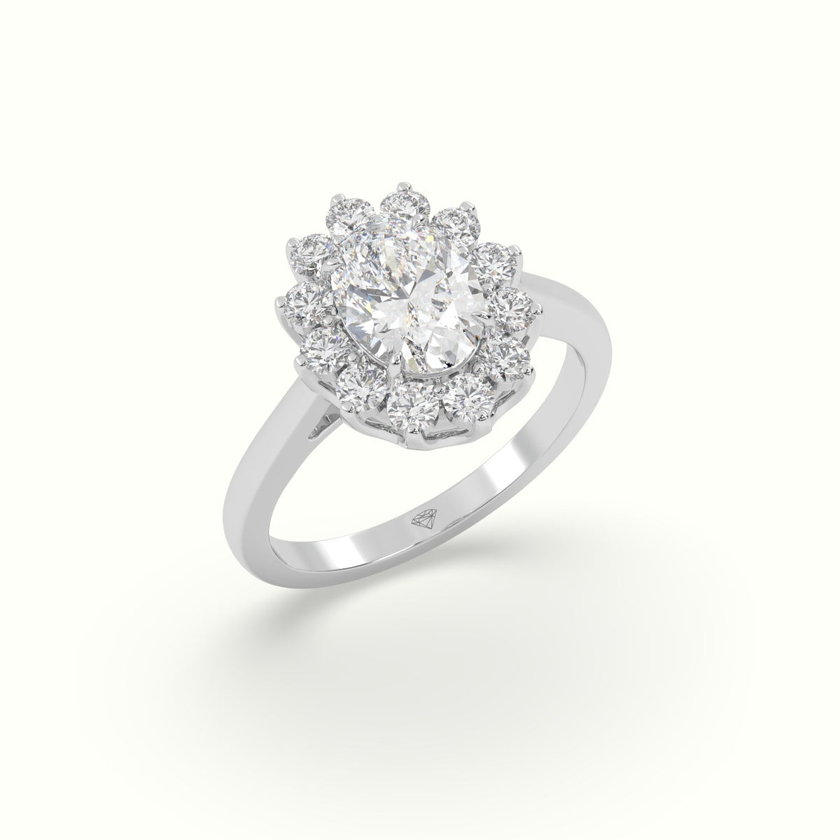 Oval Cut Diamond Halo Engagement Ring — White Gold