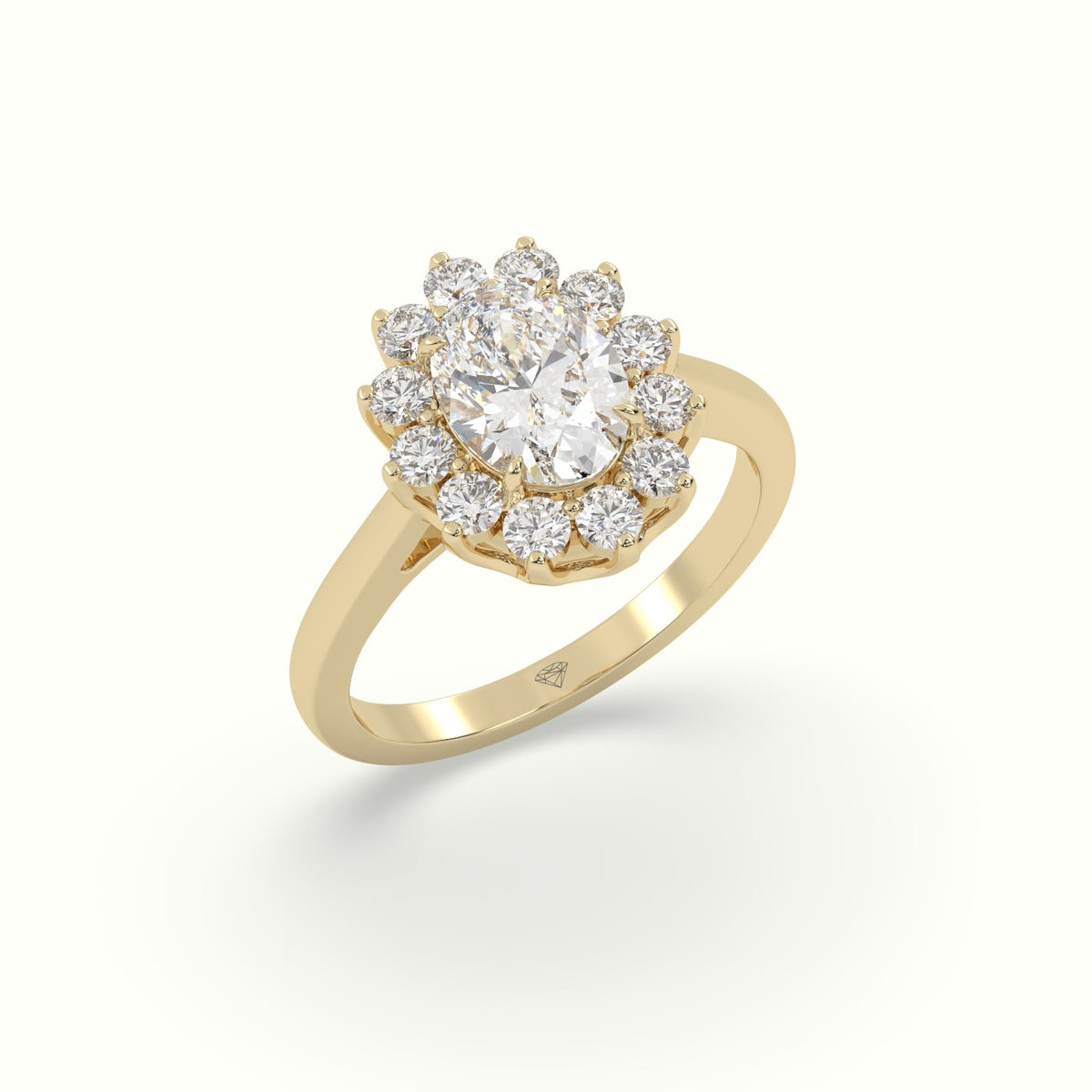 Oval Cut Diamond Halo Engagement Ring — Yellow Gold