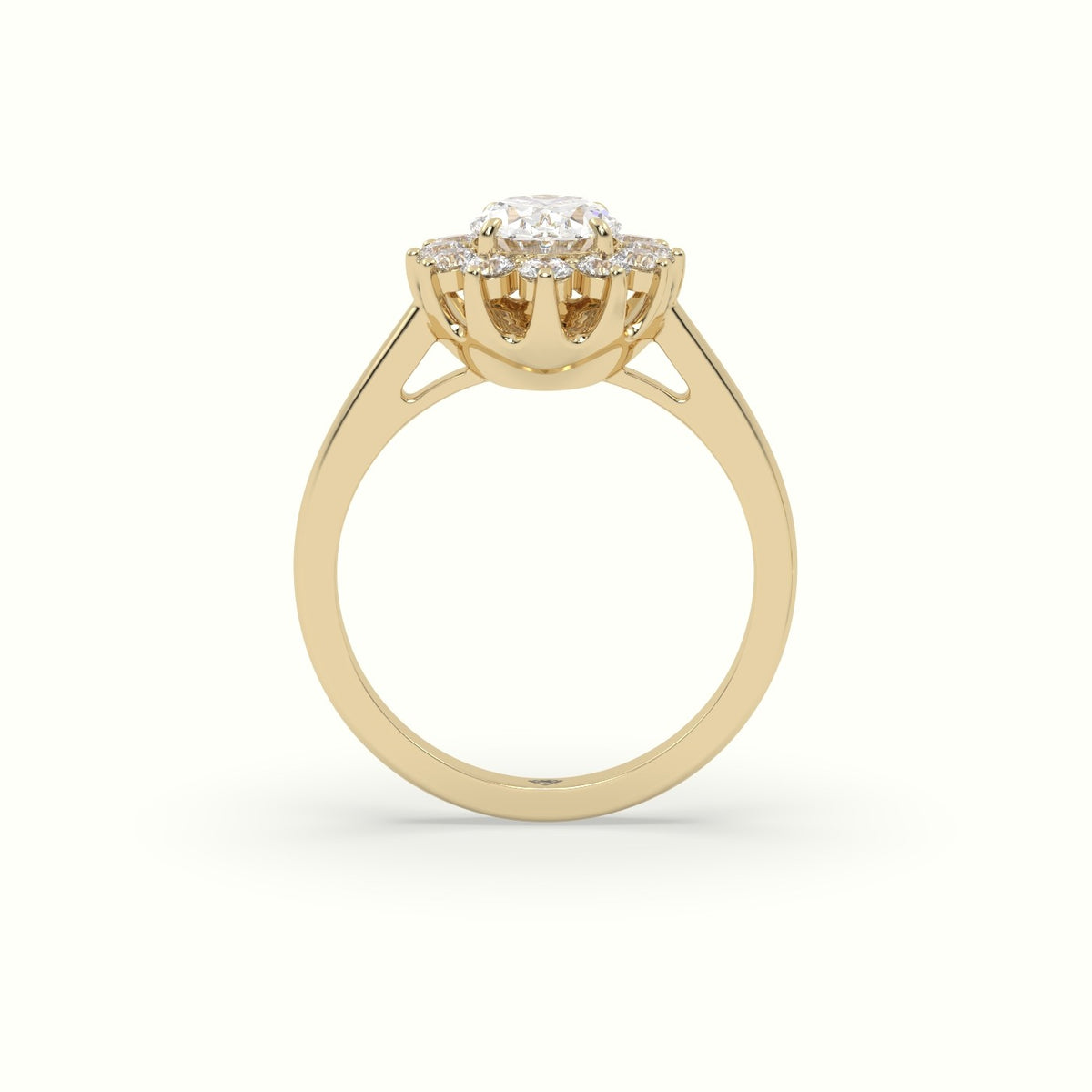 Oval Cut Diamond Halo Engagement Ring — Yellow Gold