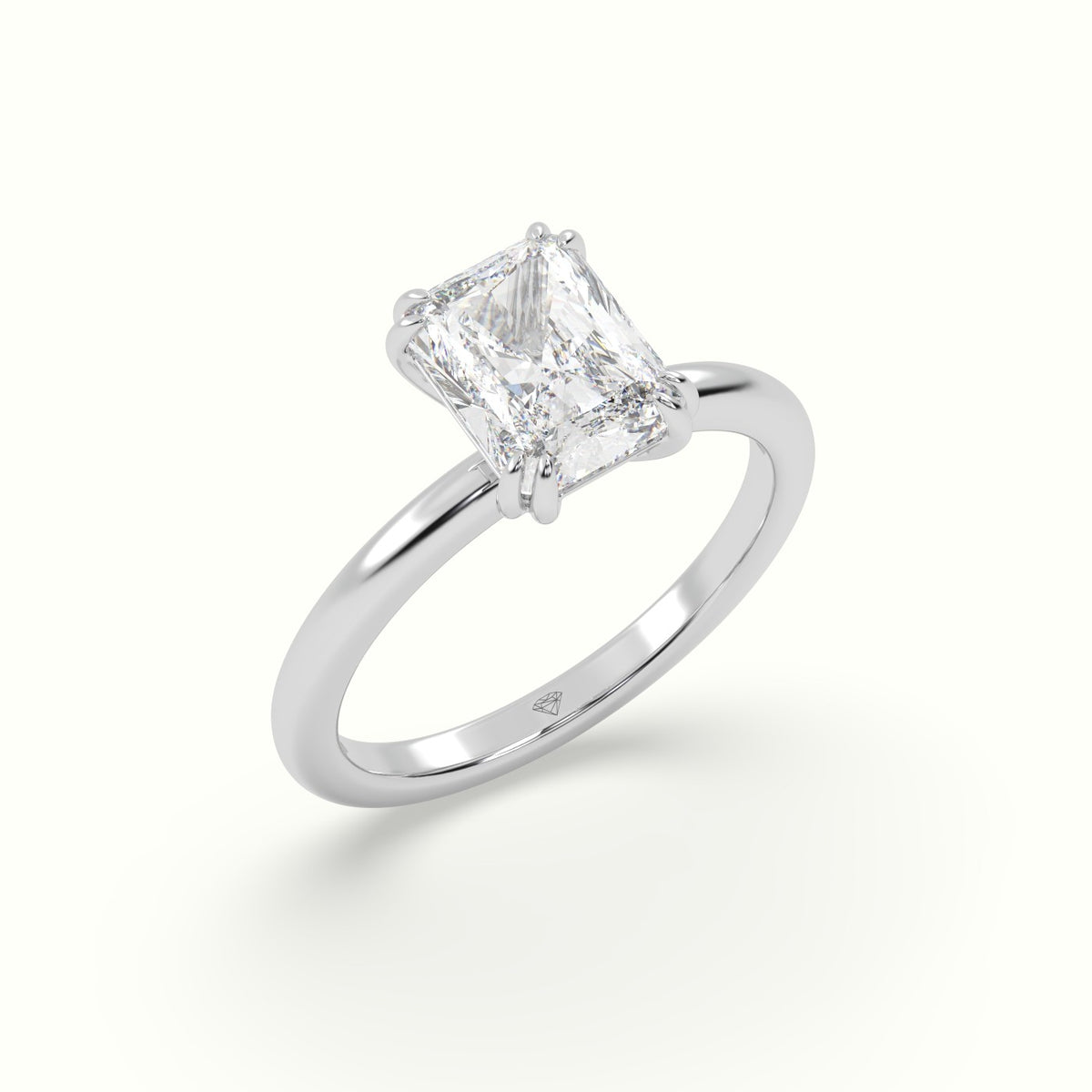 Radiant Cut Diamond Solitaire Engagement Ring — White Gold