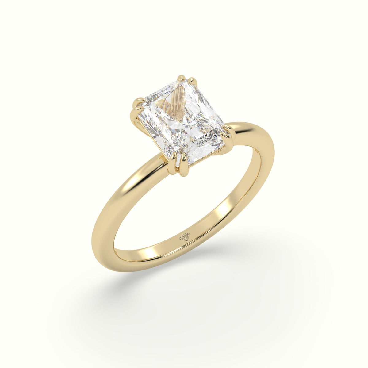 Radiant Cut Diamond Solitaire Engagement Ring — Yellow Gold