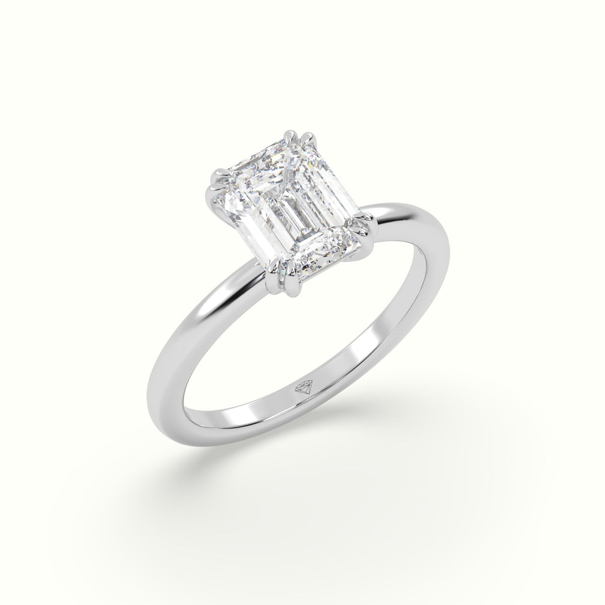 Emerald Cut Diamond Solitaire Engagement Ring — White Gold