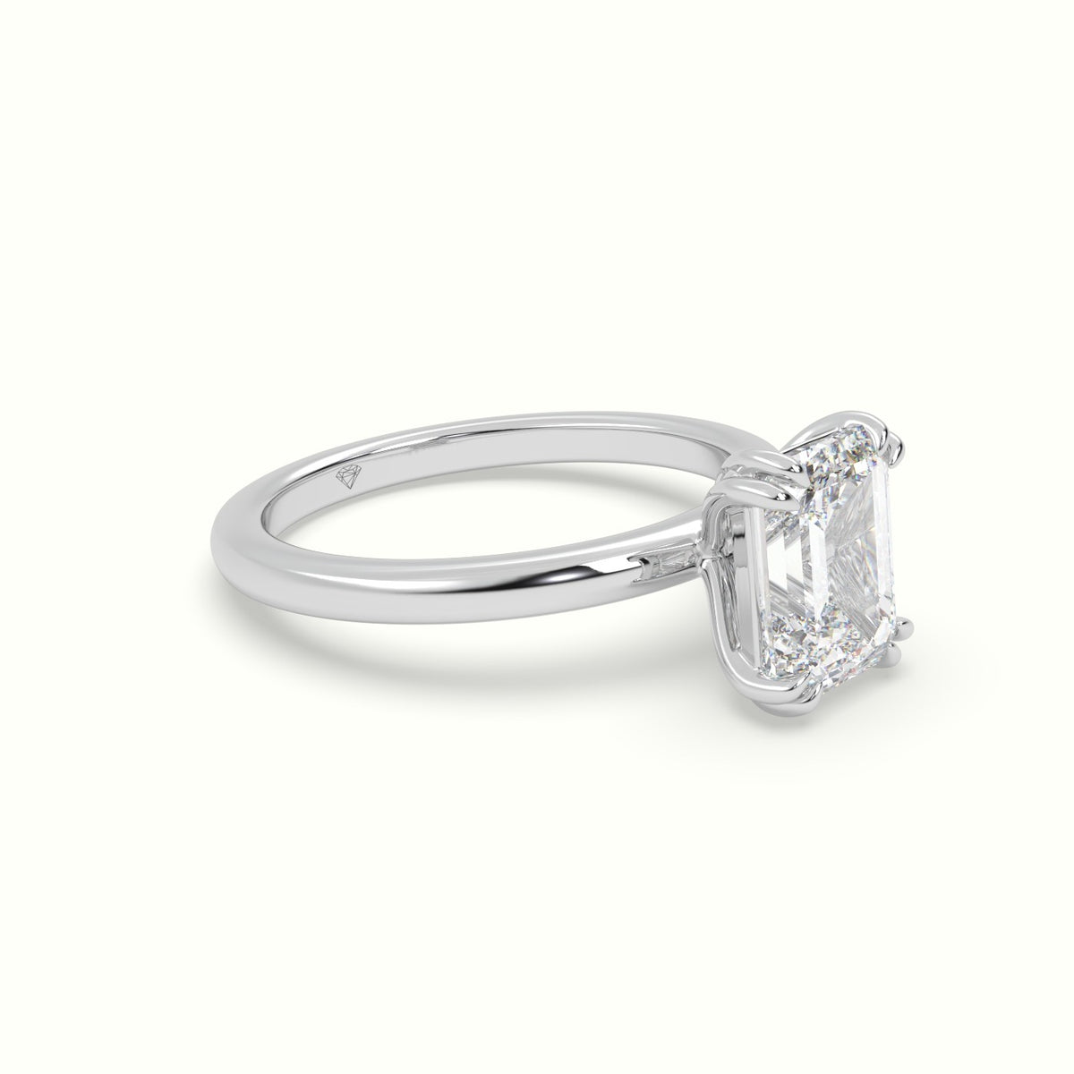 Emerald Cut Diamond Solitaire Engagement Ring — White Gold